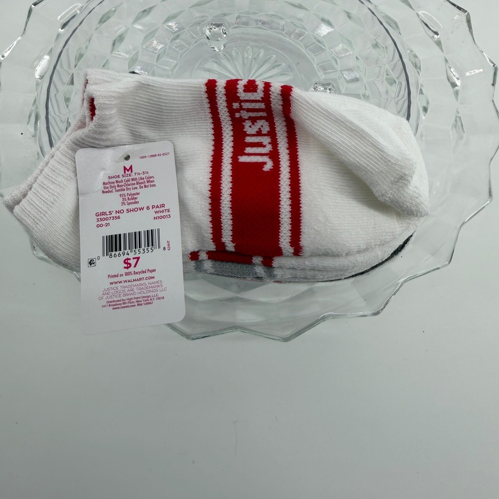 Justice Girls No Show Socks 6 Pair White Grey Black Pink Sport Size M Size 1Y 3Y